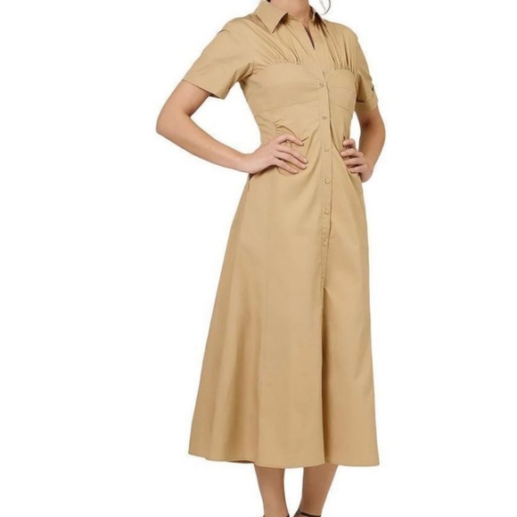 NWT NICHOLAS Tenley Khaki Button Down Midi Dress with Corset Seaming - Picture 2 of 13
